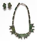A 980 Silver and Green Hardstone Chip Inlay Necklace Taxco Pre1948