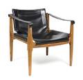 An Oak and Black Leather Safari Chair