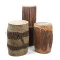 Three Tribal Wood Leather and Rope Drums