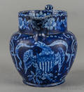 Historical blue Staffordshire eagle and shield pitcher 19th c