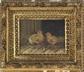 American oil on canvas of two chicks