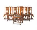 Set of eight Eldred Wheeler Queen Anne style curly maple dining chairs