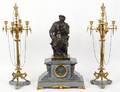 RENAINANCE REVIVAL BRONZE  MARBLE CLOCK GARNITURE