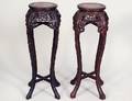 PAIR OF CHINESE MARBLEINSET CARVED HONGMU PEDESTAL