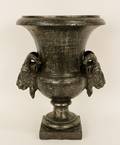 Cast Iron Footed Urn wGoats Head Motif