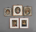 Five French miniature portraits on ivory with shell frames