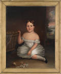 American oil on canvas portrait of a young girl