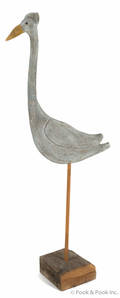 Carved and painted figure of a heron