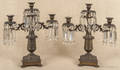 Pair of brass candelabra with glass prisms