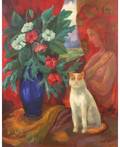 BORIS ANISFELD RUSSIAN 18781973 Still Life with Blue Vase and Cat