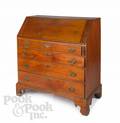 New England Chippendale maple and birch slant front desk