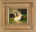 Oil on canvas of two rabbits