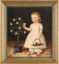 Oil on board of a young girl picking flowers