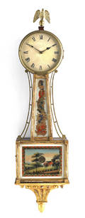 New England Federal mahogany and giltwood banjo timepiece