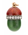 A FABERG HARDSTONE GUILLOCH ENAMEL AND DIAMOND EGG PENDANT WITH GOLD MOUNTS MARKED HA FOR THE WORKMASTER AUGUST HOLLMING ST PETERSBURG 18991908