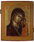 A RUSSIAN ICON OF THE VLADIMIRSKAYA MOTHER OF GOD 19TH CENTURY