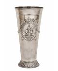A RUSSIAN SILVER PRESENTATION VASE CYRILLIC MAKERS MARK OF N BOBIR RETAILED BY MOROZOV AND MARKED WITH THE IMPERIAL WARRANT ST PETERSBURG 19081917