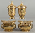 Pair of silver gilt covered pots by Tane