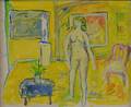 American School 20th Century Yellow Interior with Standing Nude