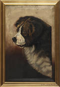 Oil on panel portrait of a dog