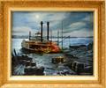 Christopher Scali American 20th Century Harbor Scene with a Paddleboat