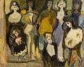 Italian or Russian School Mid20th Century Expressioniststyle Painting of a Fashionably Dressed Group