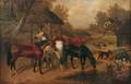 Attributed to John Frederick Herring Jr British 18151907 Horses Watering at a Farmyard Pool