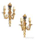 Pair of Gilt and Patinated Bronze Twolight Wall Sconces