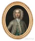 Follower of William Aikman Scottish 16821731 Young Gentleman Halflength in a Gray Coat and Blue Waistcoat