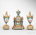 Sevresstyle Porcelain and Giltbronzemounted Threepiece Clock Garniture