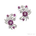 Platinum Diamond and Ruby Earrings