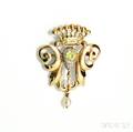 14kt Gold Yellow Diamond and Pearl Brooch