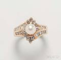 14kt Gold Cultured Pearl and Diamond Ring