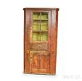 Small Redstain Glazed Corner Cupboard