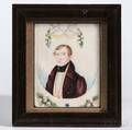 AngloAmerican School Early 19th Century Miniature Portrait of a Young Man in a Brown Jacket