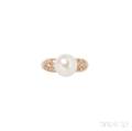 18kt Gold Cultured Pearl and Diamond Ring