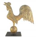 Fullbodied copper crowing rooster weathervane 19th c