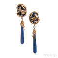 18kt Gold and Lapis DayNight Earpendants Erwin Pearl