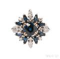 18kt White Gold Sapphire and Diamond Cluster Ring