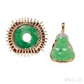 Two 14kt Gold and Jade Pendants