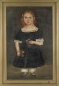 New England oil on canvas folk portrait of a child ca 1830
