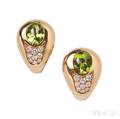 18kt Gold Peridot and Diamond Earclips Mauboussin