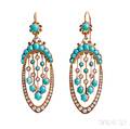 Antique 18kt Gold Turquoise and Splitpearl Earrings