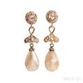 Antique Gold Baroque Pearl and Diamond Earrings