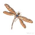 Antique Gold Diamond and Gemstone Dragonfly Brooch