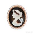Antique Gold Hardstone Cameo and Splitpearl Brooch