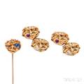 Art Nouveau 14kt Gold Gemset Cuff Links and Stickpin
