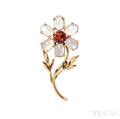 Retro 14kt Gold Citrine and Moonstone Flower Brooch Cartier