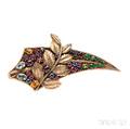 14kt Gold Gemset Brooch c 1940