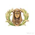 Art Nouveau 14kt Gold Enamel and Diamond Watch Pin